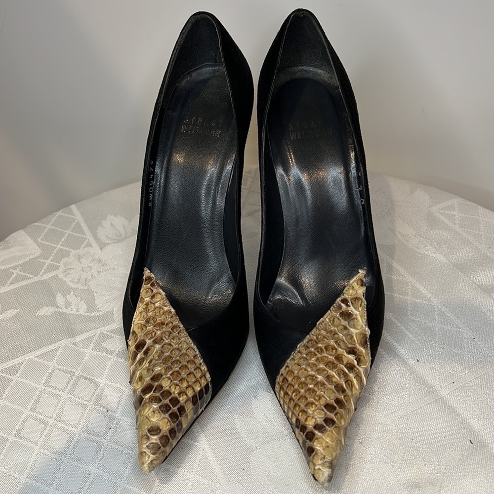 Stuart Weitzman Sz 5.5B Suede Snakeskin Pointed Toe Pumps - Picture 4 of 13
